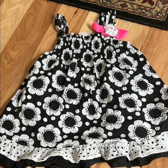 Rare Too Other - Black and White Floral Dress with Pink Bow